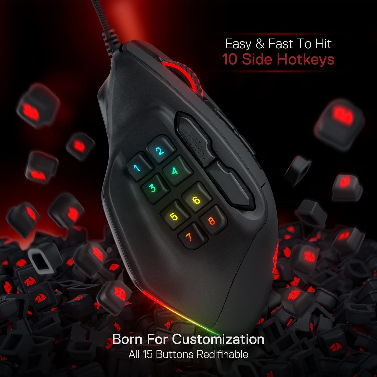 Redragon M811 Wired RGB MMO Gaming Mouse 10000 DPI Remapping Keys - Image 6