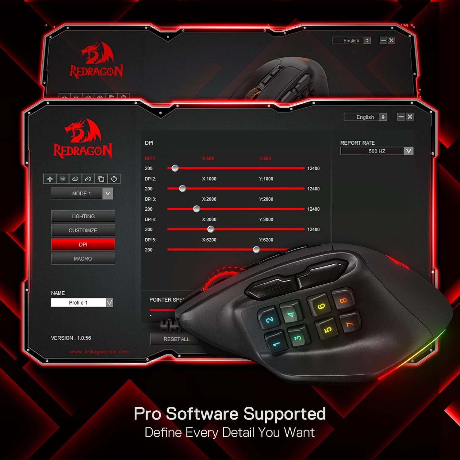Redragon M811 Wired RGB MMO Gaming Mouse 10000 DPI Remapping Keys - Image 8