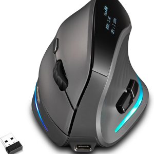 Gaming Mouse with Display, Wireless Vertical Ergonomic Mouse with Tri-Mode Connectivity, 7 Programmable RGB Buttons, 4000 DPI, Rechargeable for PC Laptop Mac