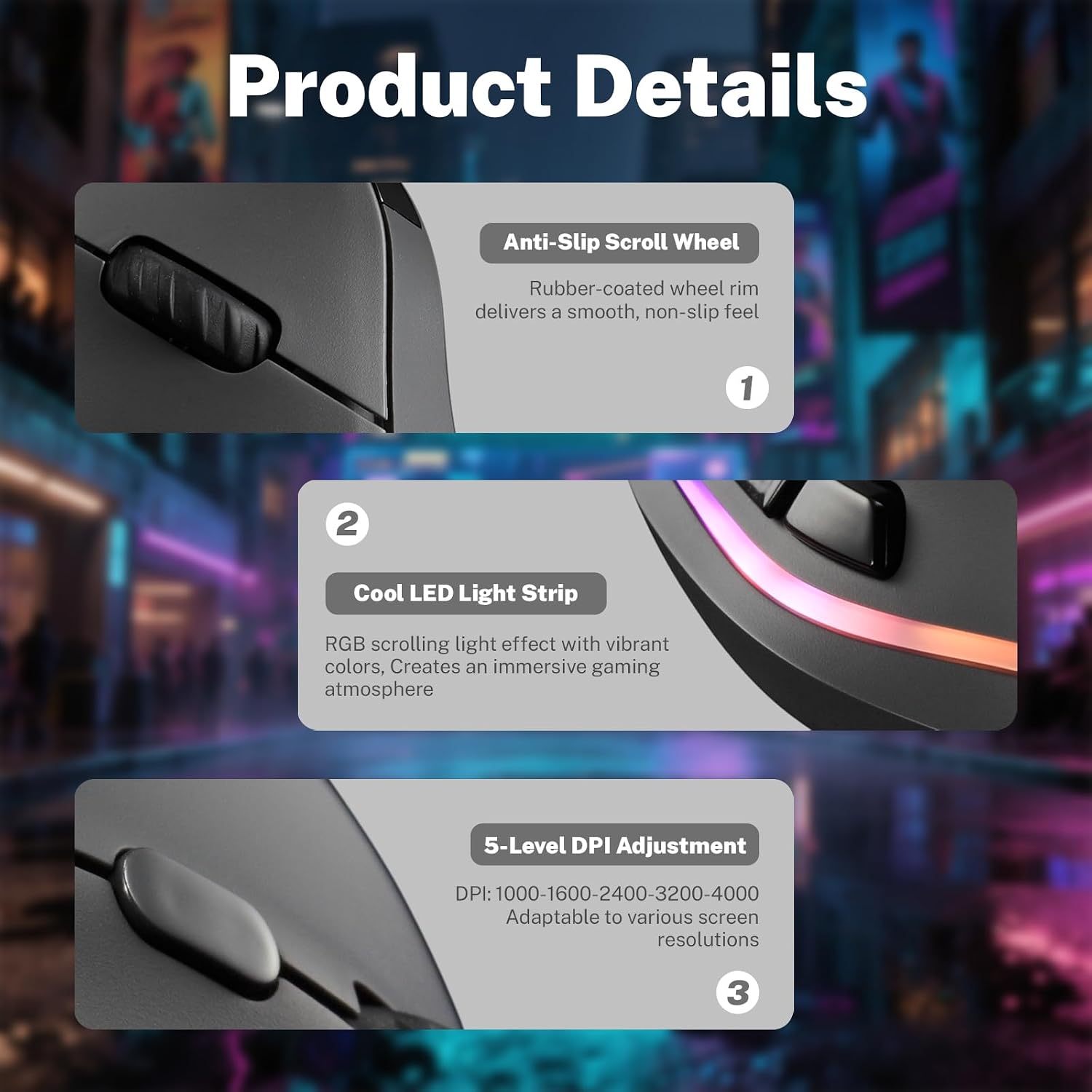 Gaming Mouse with Display, Wireless Vertical Ergonomic Mouse with Tri-Mode Connectivity, 7 Programmable RGB Buttons, 4000 DPI, Rechargeable for PC Laptop Mac - Image 4