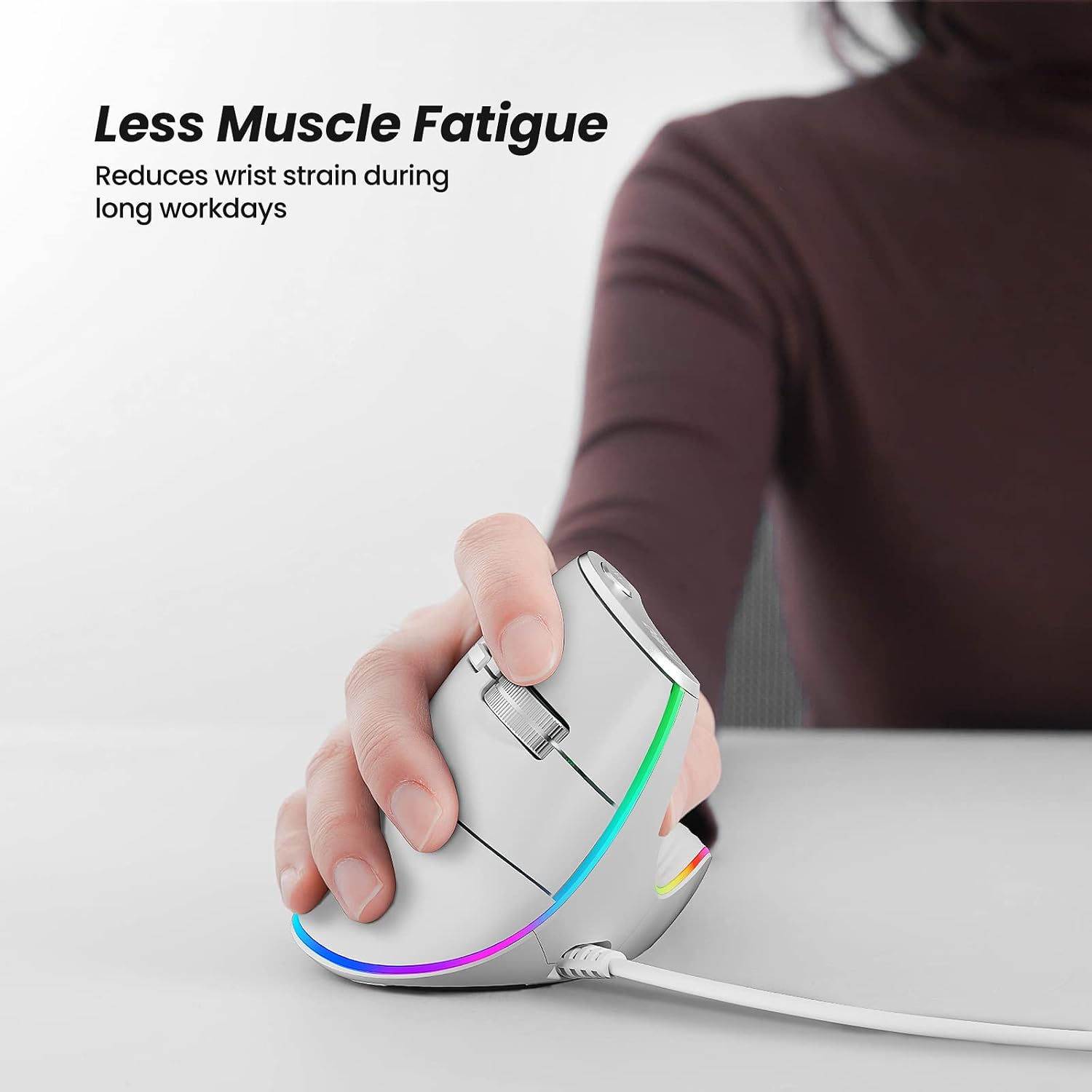 Nulea M504 Wired Vertical Mouse, USB Optical Ergonomic Mouse Wired with 4 Adjustable DPI, 11 RGB Backlight Modes, Compatible for Laptop, PC, Desktop, Mac, Black - Image 2